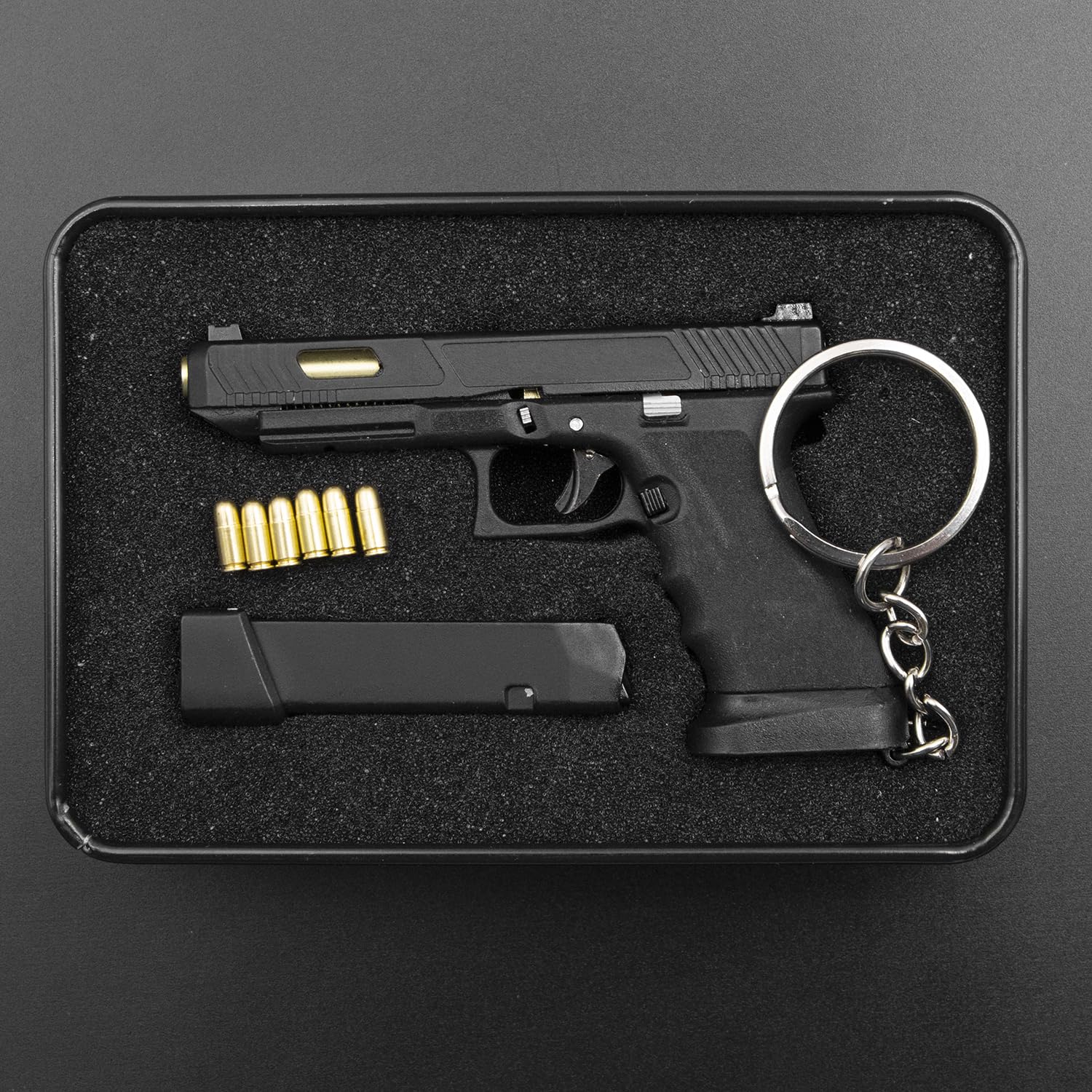 Keychain Mini Tactical Key Chain Collection Gift Pendant Ornament Collection for Boyfriend Men Army Fan (G34-Black)