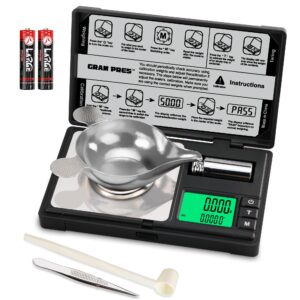 gram pres high precision milligram scale,50g/0.001g digital mini pocket gram scale,mg scale for weighing powders,jewelry, medicine, gem, reloading, with cal weight, tweezer ，tray and scoop