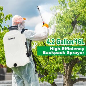 SideKing Battery Powered Backpack Sprayer 4 Gallon, Powerful Electric Garden Sprayer with 12V Rechargeable Battery, Telescopic Wand with Trigger-Lock and 4 Mist Nozzles (Charger Included)