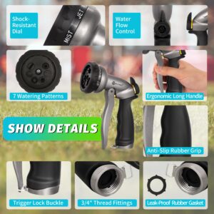 AUTOMAN Garden Hose Nozzle - 7 Patterns Sprayer, 100% Metal High Pressure Spray Nozzle, Labor-Saving Design, Heavy Duty Water Hose Nozzle for Garden Watering, Car Washing, Window Cleaning,Pets Bathing