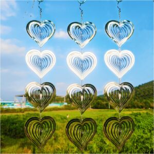 djuan heart bird scare discs set-highly reflective double-sided bird reflectors,extra sparkly metal wind spinner outdoor garden decor, bird devices deterrent to scare birds away from yard patio farm