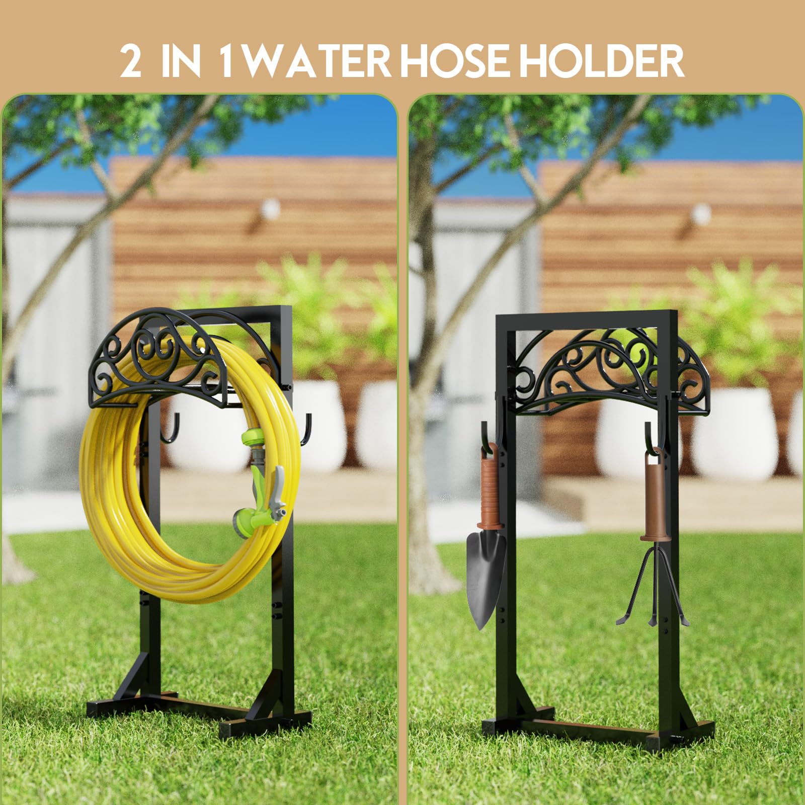 Patiobay Garden Hose Holder, Detachable Metal Water Hose Holder, Freestanding Heavy Duty Hanger Storage Stand for Outside Yard