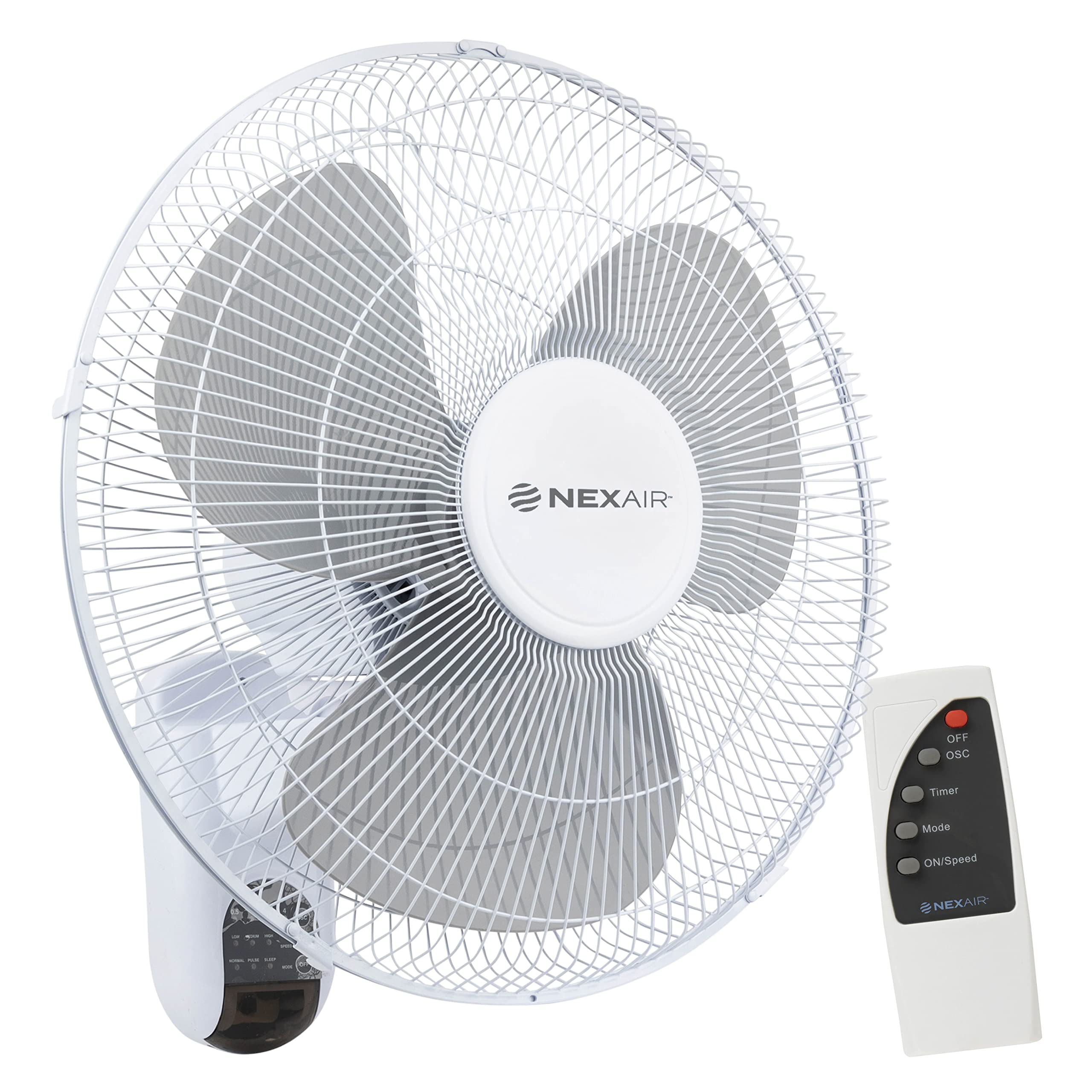 NEXAIR 16" Oscillating Wall Mount Fan, Quiet Operating Room Fan With Remote Control, 3 Speed Wall Fan for Bedroom with 7.5 Hr Auto Off Timer, Adjustable Cooling Fan For Home, Office & Living Room