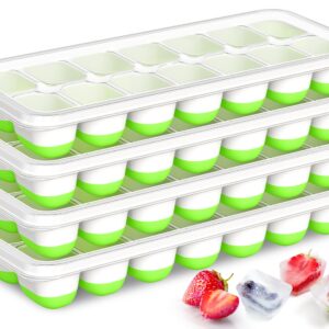 CKE Ice Cube Tray with Lid, 4 Pack Easy-Release 56 pcs Stackable Ice Molds, Plastic Silicone Ice Cube Trays for Freezer with Spill Resistant Removable Lid for Cocktail, Baby Food, Coffee