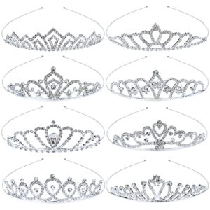 inSowni 8 Pieces Decorative Princess Dazzling Rhinestone Silver Metal Tiara Crown Headbands Wedding Birthday Party Prom Headpieces for Brides Bridesmaids Women Girls Teens Kids