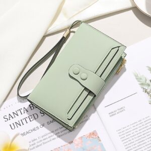 SENDFN Large Womens Wallet Genuine Leather RFID Blocking Multi Card Organizer Wristlet