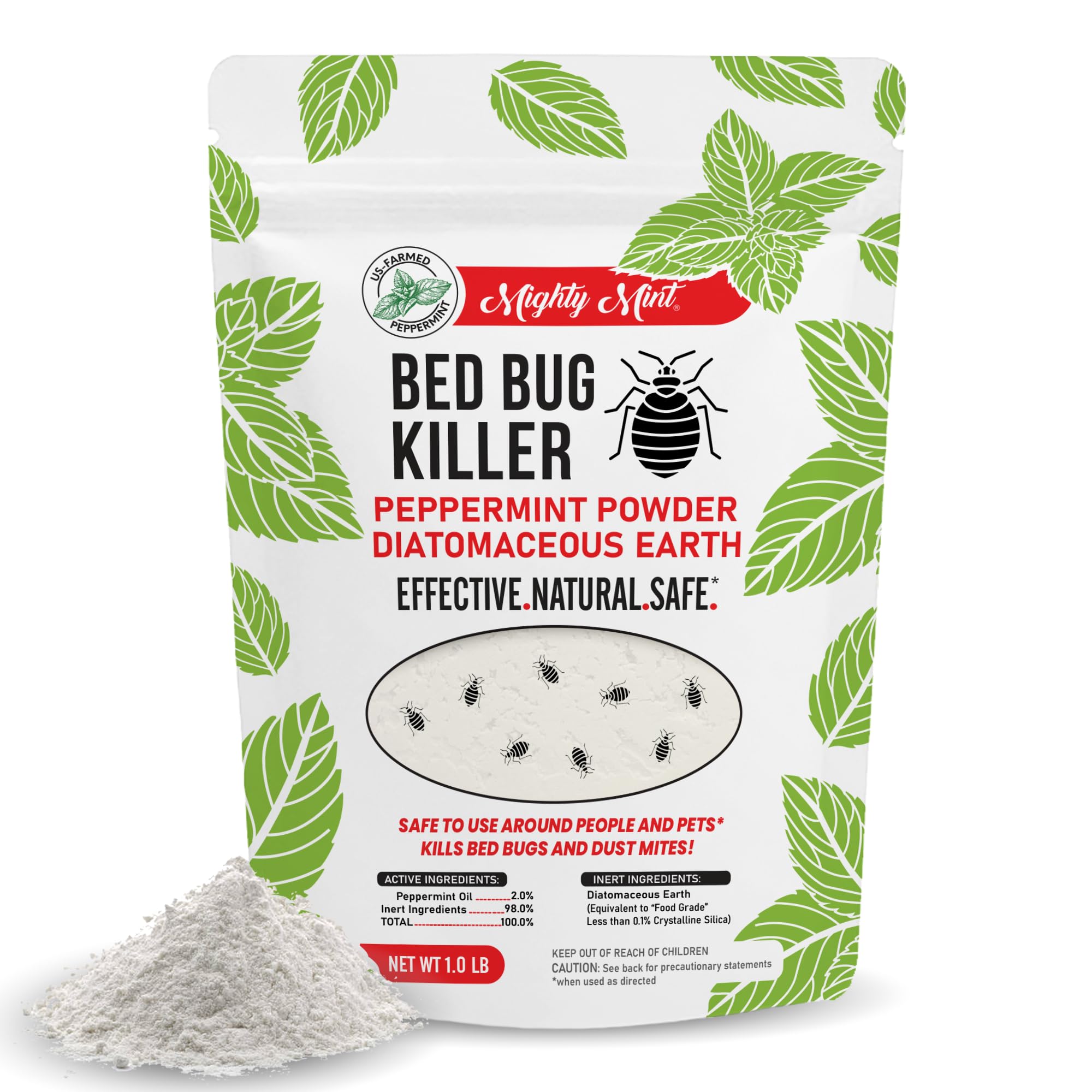 Bed Bug Killer, Diatomaceous Earth Peppermint Powder, 1 lb