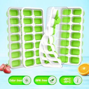 CKE Ice Cube Tray with Lid, 4 Pack Easy-Release 56 pcs Stackable Ice Molds, Plastic Silicone Ice Cube Trays for Freezer with Spill Resistant Removable Lid for Cocktail, Baby Food, Coffee