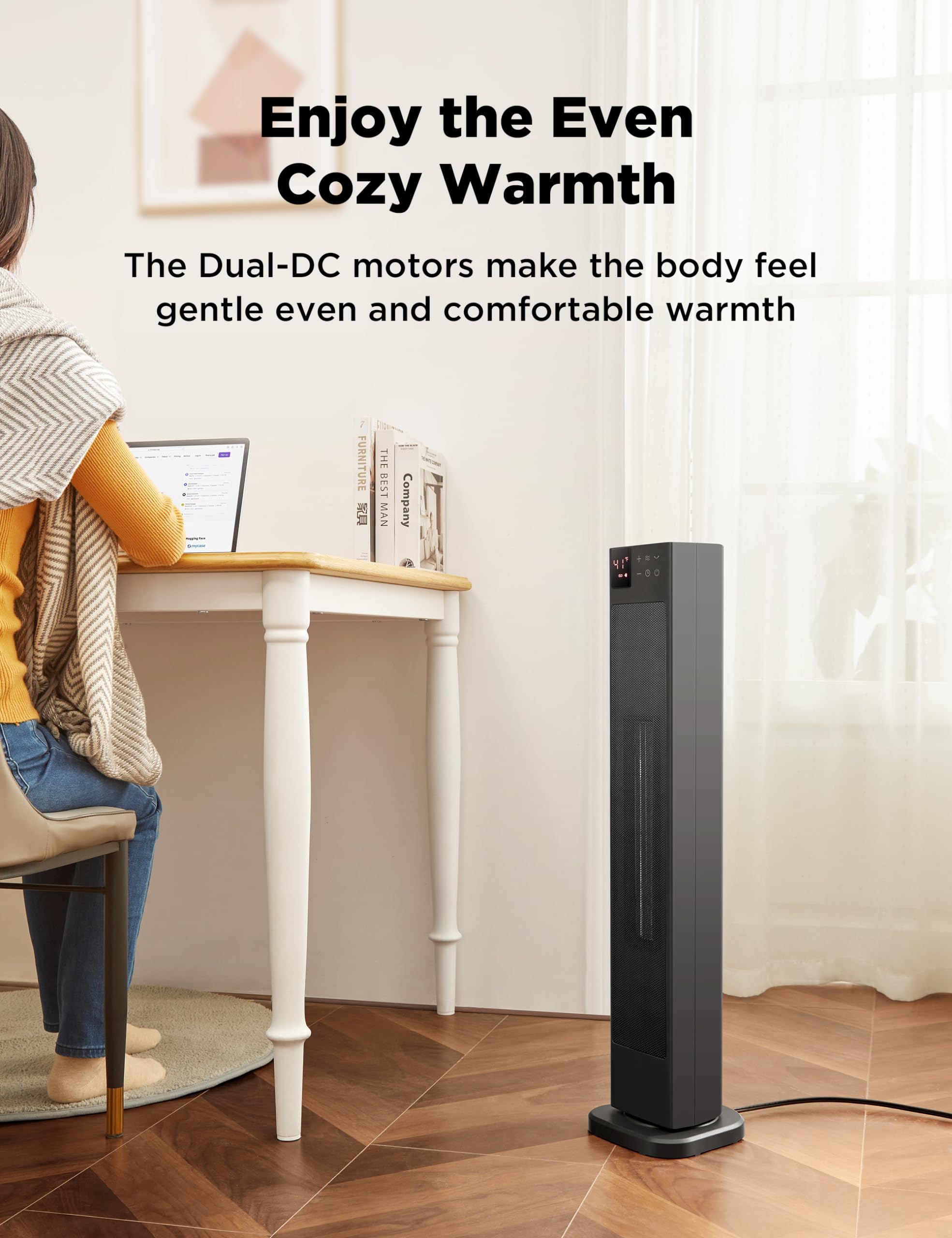 PELONIS 30” Ceramic Tower Space Heater with Adjustable Thermostat for Large Room, 75° Oscillation, Remote Control & 12H Timer, Tip-Over Switch & Overheating Protection, 1500W, PHF15RSAPH30, Black