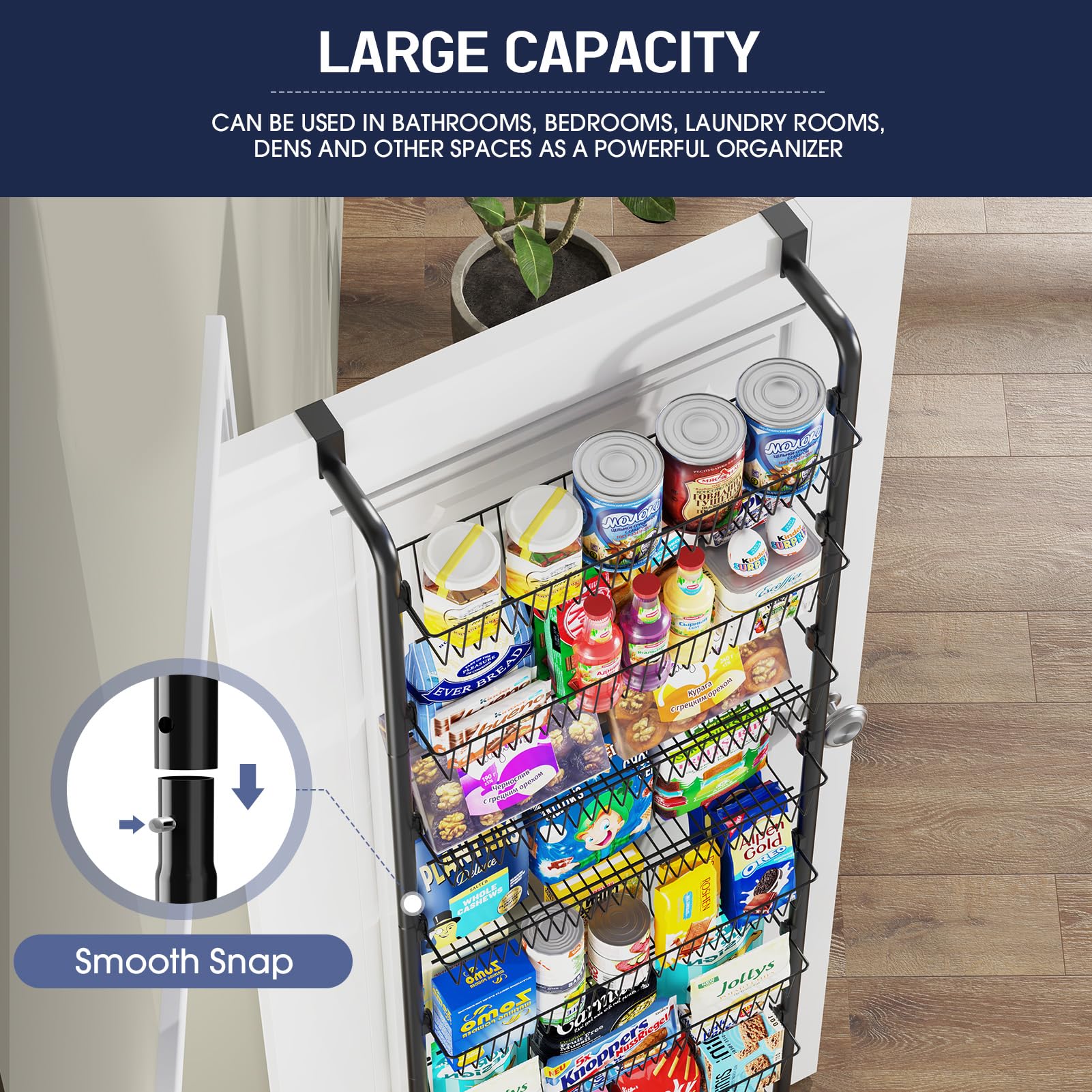 Goovilla Over The Door Pantry Organizer, 8-Tier Pantry Organization and Storage, Metal Hanging Spice Rack for Pantry Door, Kitchen, Laundry, Bathroom Organization, Back of Door Seasoning Rack, Black