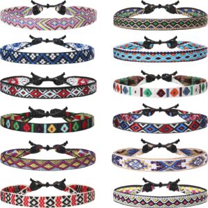 RUMIA 12 PCS Boho Hat Bands for Women Cowboy Stretchable Hat Bands Western Hat Belts for Boho Women Men Cowgirl Hats Accessories Adjustable Fedora Hat Decoration Suitable for 56-65cm