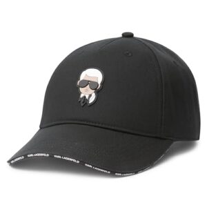 Karl Lagerfeld Paris Women's Tape Brim Karl Character Head Logo Cap, Black_logotape