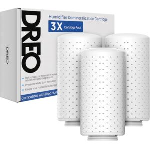 dreo demineralization cartridge 3-pack for humidifiers, compatible with dreo humidifiers hm512s/713/713s, prevent mineral build-up, filter hard water, eliminate white dust