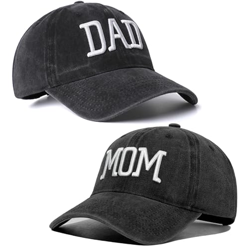 Mom and Dad Hats Set of 2 Pcs Embroidered Adjustable Baseball Caps Gift for Parents Couples Classic Mom Dad Gifts Hat