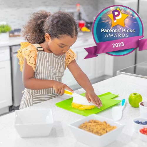 Tovla Jr Kids Montessori Cooking Tools Set - Kid Safe Kitchen Knives Gift Set - Childrens' Knife, Toddler Chopper, Vegetable Peeler ,Gloves,Cutting Board, Recipes and More