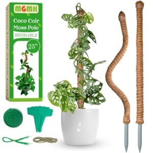 mgmh coco coir moss pole for plants, 2 sticks 25 inch bendable plant stakes made of real coco coir, good for climbing plants monstera and other creeper plants grow upwards