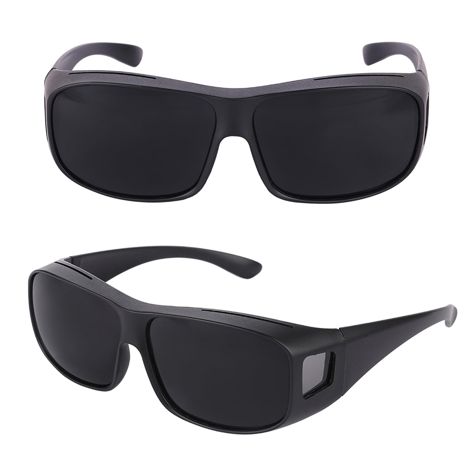 DOKOMUCHOS Super Dark Black Lens Fit Over Wraparound Sunglasses UV Protection Shades Migraine Sensitive Eyes Sunglass (Black, Black)