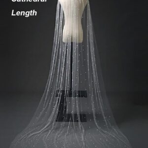 Elawbty 1 Tier Pearl Cathedral Length Wedding Bridal Veil With Metal Comb White F55