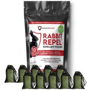 predator guard rabbit repellent outdoor plants pouches - stop rabbits, deer, and rodents from eating plants gardens and vegetables - 10 pack lasts 12 months - all natural ingredients