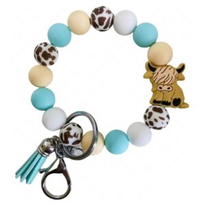 lemua cow keychain wristlet cow print silicone key ring bracelet bead keychain cow accessories for women