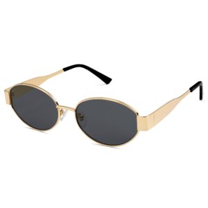 SOJOS Retro Oval Sunglasses for Women Trendy Sun Glasses Classic Shades SJ1217 Gold/Grey Lens