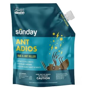 sunday ant adios - insect & ant killer - outdoor ant killer uses spinosad to eliminate ants, earwigs, cutworms, & more - for organic gardening - treats 4,000 sq ft - results in 3-14 days - 2lbs