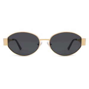 SOJOS Retro Oval Sunglasses for Women Trendy Sun Glasses Classic Shades SJ1217 Gold/Grey Lens