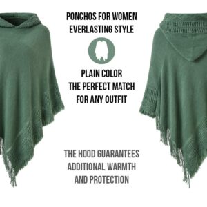 Ferand Ladies' Hooded Cape with Fringed Hem, Crochet Poncho Knitting Patterns for Women, One Size, Light Green