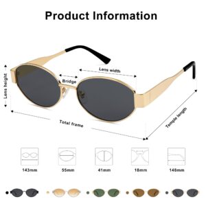 SOJOS Retro Oval Sunglasses for Women Trendy Sun Glasses Classic Shades SJ1217 Gold/Grey Lens