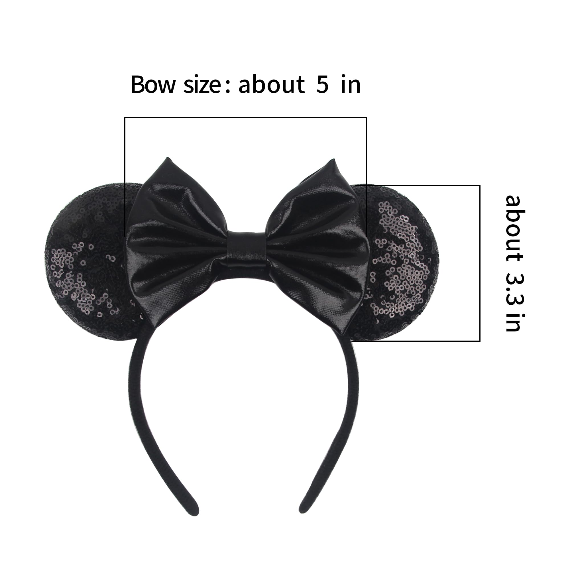 bianbaistar Mouse Ears Headband - Velvet Hair Bow Headwear with Sparkle Sequins for Women, Girls & Boys (Black Bow)