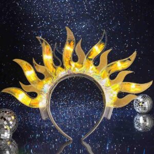 dresbe light up headband led fire headbands flame hair hoop party prom rave hair accessories for women (yellow light)