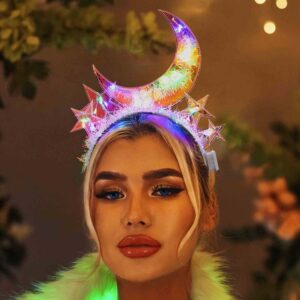 JEWEKY Light Up Headband Star Moon Hair Band Flashing Headpiece Led Rave Costume Party Hair Accessories Women (see through)