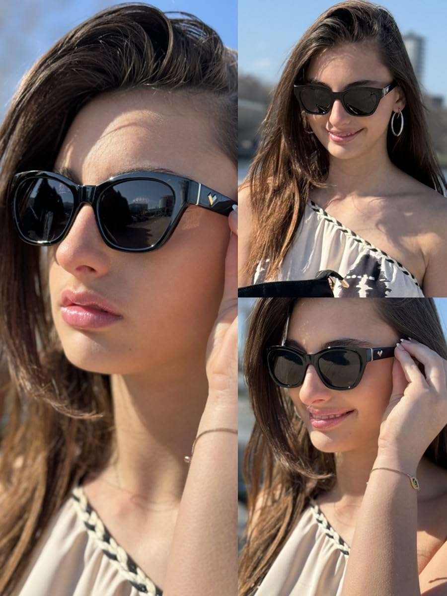 LVIOE Small Polarized Sunglasses for Women Trendy Classic Cat Eye Sun Glasses for Narrow Face with UV400 Protection LS2315