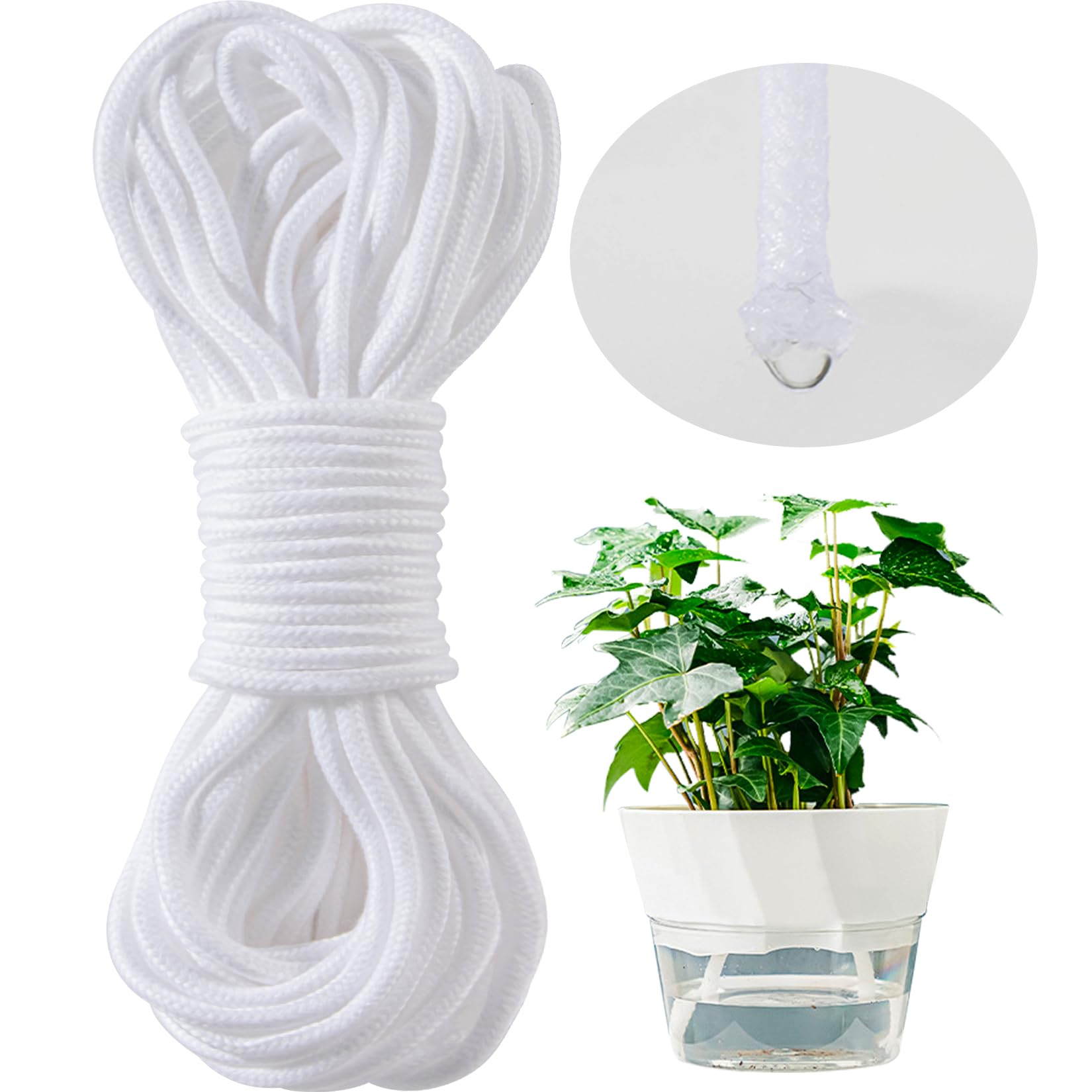 MAQIHAN Self Watering Rope - 50 Feet × 1/4 Inch Self Watering Rope for Plants Wicking Cord for Garden Watering Wick Rope for Self Watering System Capillary Wick for Potting Orchid Tomato Plant