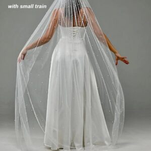 Elawbty 1 Tier Pearl Cathedral Length Wedding Bridal Veil With Metal Comb White F55