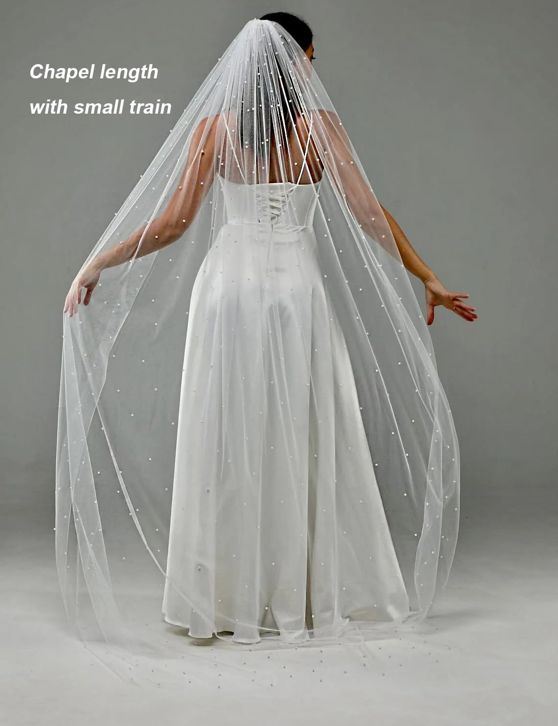 Elawbty 1 Tier Pearl Cathedral Length Wedding Bridal Veil With Metal Comb White F55