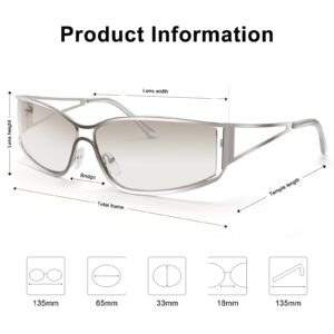 BOTEN Y2k Sunglasses for Women,Fashion Metal Y2k Glasses,Trendy 2000S Silver Sunglasses Aesthetics Y2k Shades Accessories