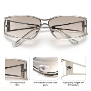 BOTEN Y2k Sunglasses for Women,Fashion Metal Y2k Glasses,Trendy 2000S Silver Sunglasses Aesthetics Y2k Shades Accessories