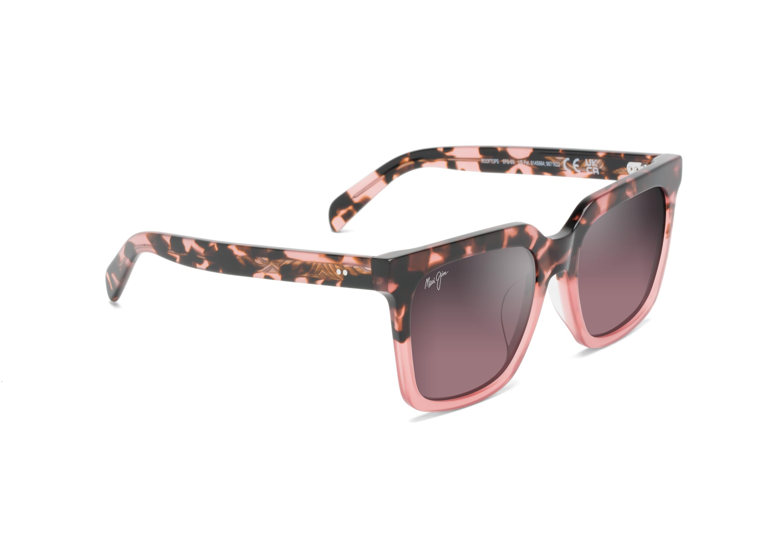 Maui Jim Rooftops Square Sunglasses, Pink Tortoise W/Pink/Maui Rose Polarized, Medium