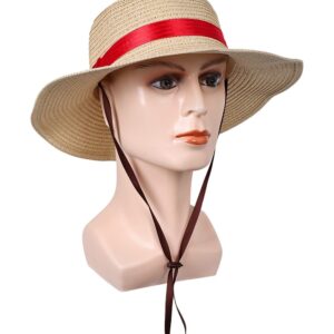 Monkey Straw Hat Costume Anime Cosplay Sun Beach Hats with String Pirate Hat Halloween Dress up Props (US, Alpha, One Size, Straw Hat)