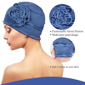 AIPESL 4 Pieces Cotton Chemo Turban Headwear, Soft Cancer Headwear Elastic Cancer Cap for Women with Hair Loss