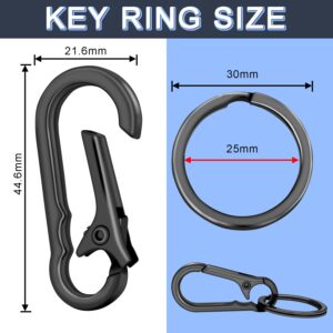 4Pack Small Keychain Rings, Metal Key Carabiner Clip, Mini EDC Key Ring Chain Holder Organizer for Purse Charm Hook, Car Keychain, Paracord Keychain Lanyard, Men and Women Key Fob (Gun Black)