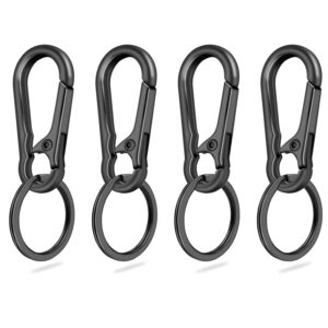 4pack small keychain rings, metal key carabiner clip, mini edc key ring chain holder organizer for purse charm hook, car keychain, paracord keychain lanyard, men and women key fob (gun black)