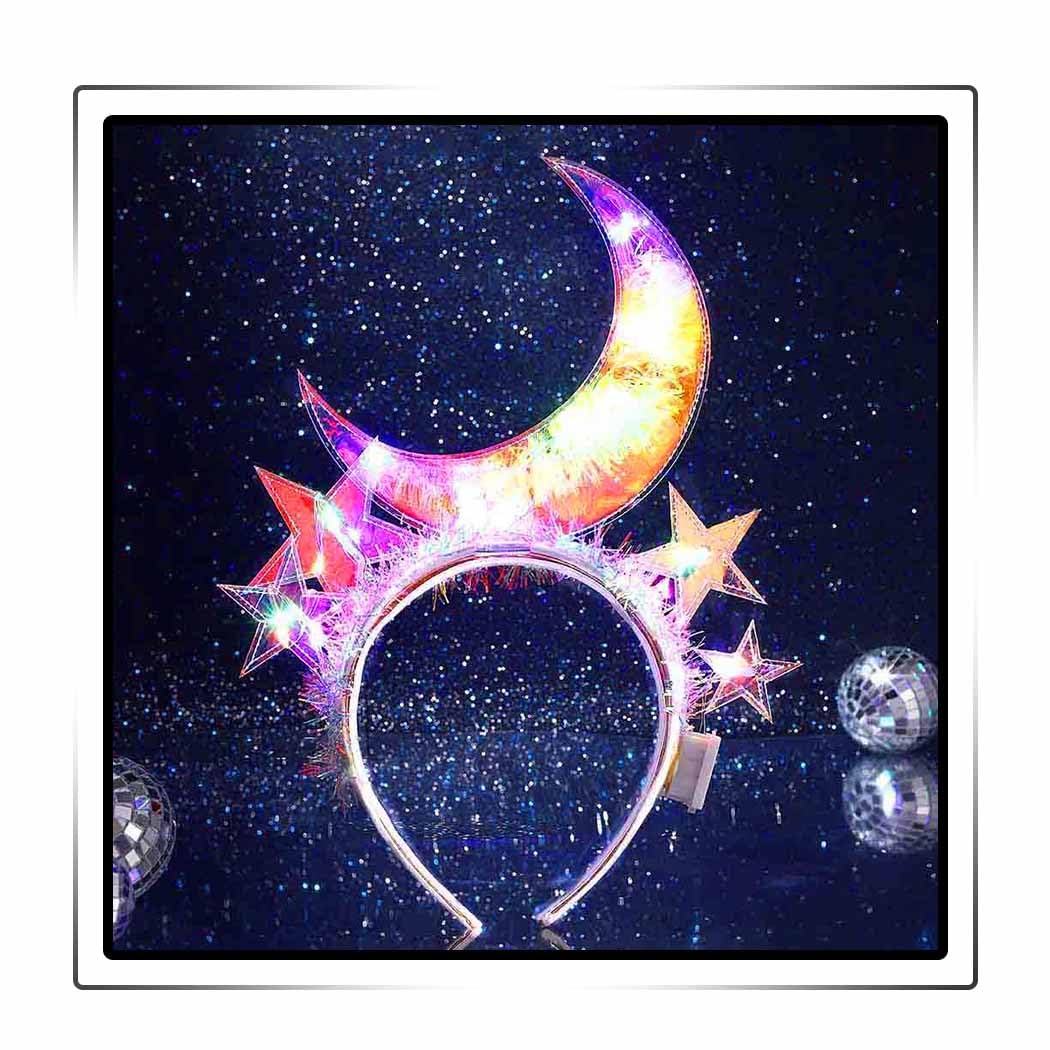 JEWEKY Light Up Headband Star Moon Hair Band Flashing Headpiece Led Rave Costume Party Hair Accessories Women (see through)