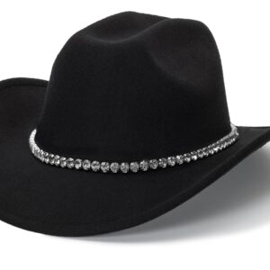 Classic Felt Wide Brim Western Cowboy & Cowgirl Hat with Buckle for Women and Men(Size:M)