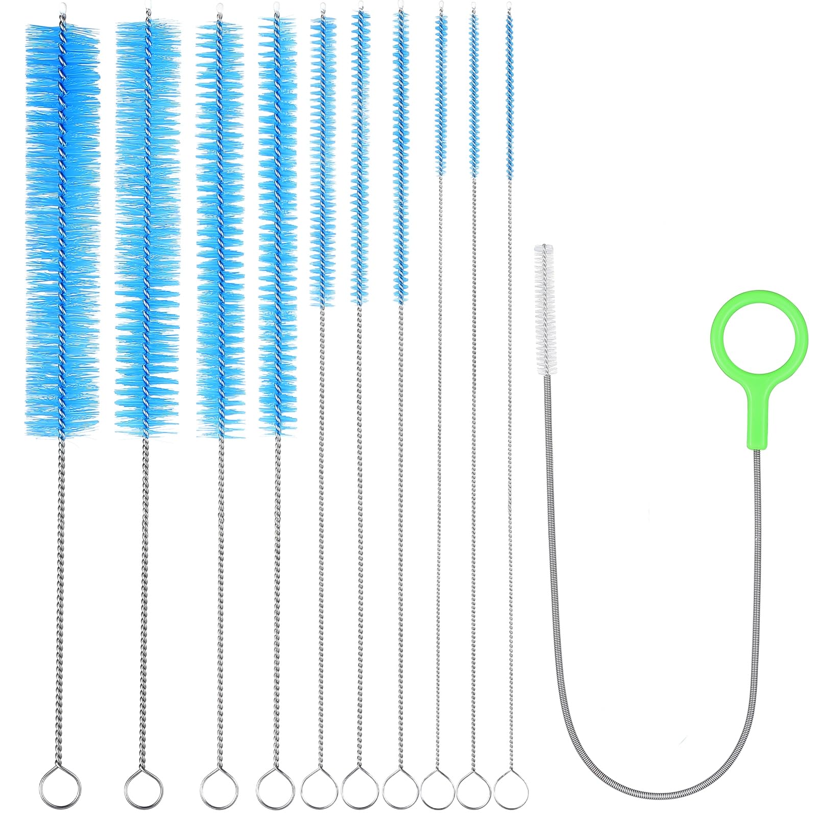 2024 Upgraded Long Straw Cleaner Brush,9.5in 10 Different Diameters Reusable Water Bottle Brush&1pcs 15in Spring Brush,Stainless Steel Nylon Tube Brush Kit for Sippy Cup,Water Bottle,Drinking Straw