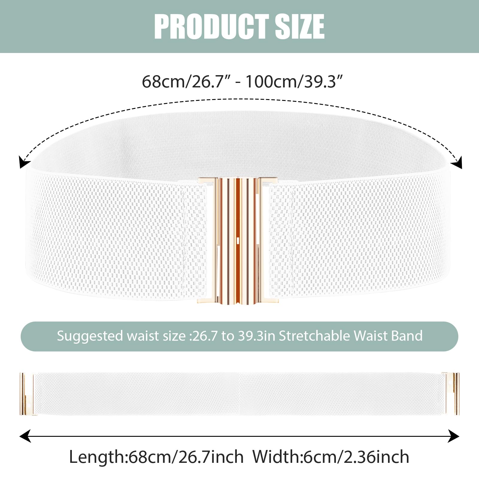 Andibro Wide Elastic Belt for Women, Stretch Waist Belt Ladies Dress Buckle Belt Vintage Cinch Belt Adjustable Waistband (White)