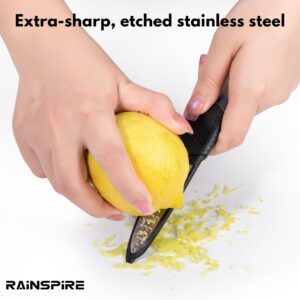 Rainspire Lemon Zester Tool with Channel Knife, Stainless Steel Citrus Zester Tool, Lemon Peeler, Zesters for Kitchen, Ultra Sharp 2-in-1 Tool Easily Creates Citrus Zest, Black