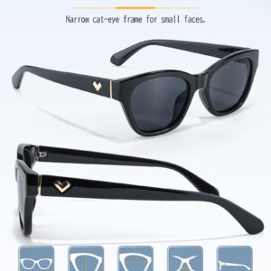 LVIOE Small Polarized Sunglasses for Women Trendy Classic Cat Eye Sun Glasses for Narrow Face with UV400 Protection LS2315