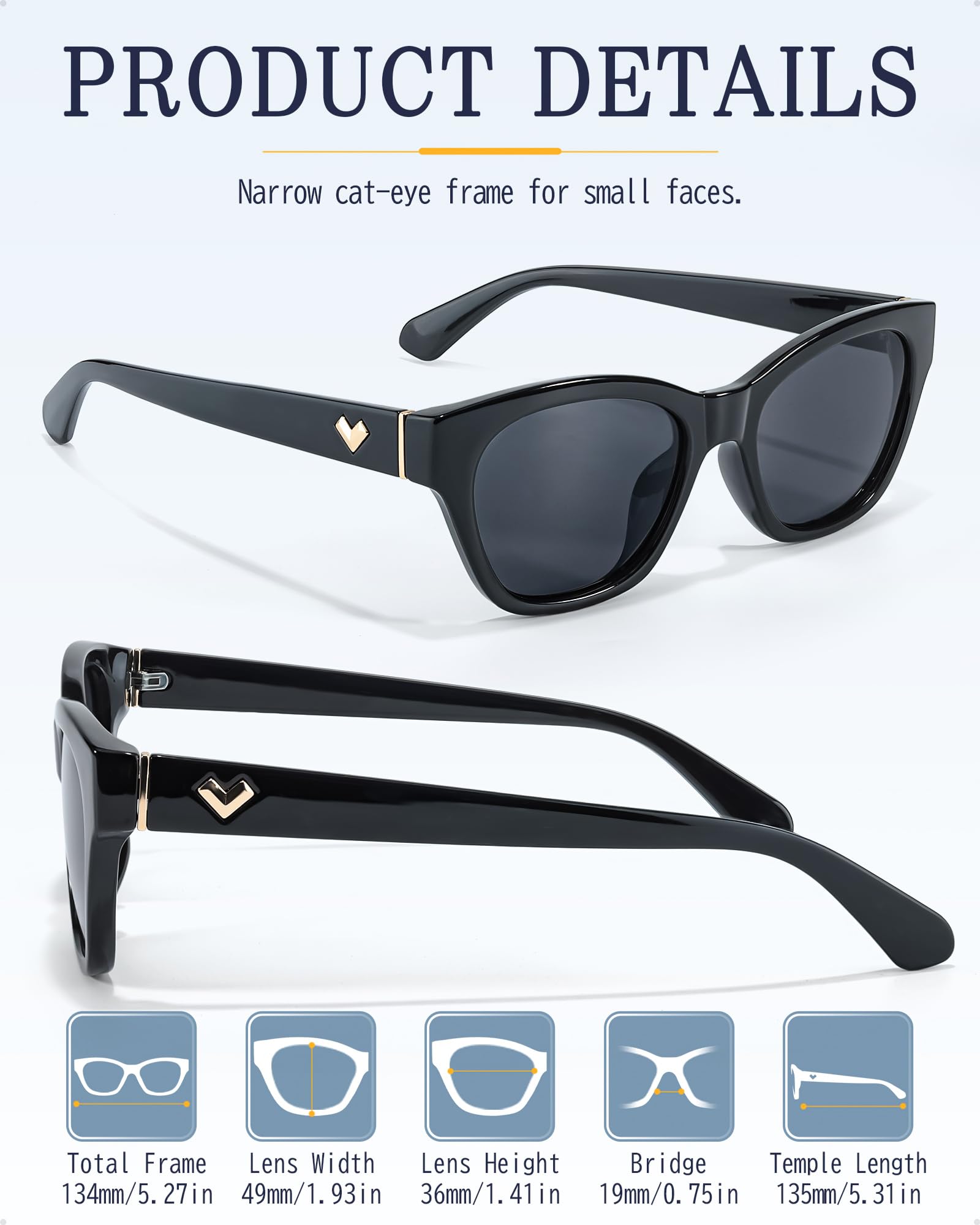 LVIOE Small Polarized Sunglasses for Women Trendy Classic Cat Eye Sun Glasses for Narrow Face with UV400 Protection LS2315